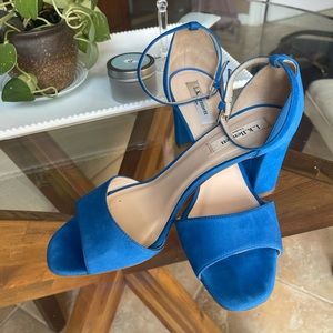 LK Bennett Blue Block Heel Shoe - open toe size 38.5 EU